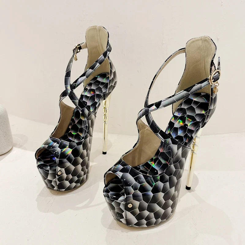 Platform High Heel Snake Print Peep Toe High Heel