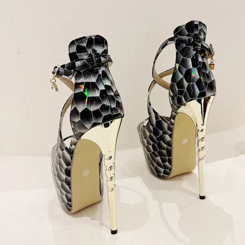Platform High Heel Snake Print Peep Toe High Heel