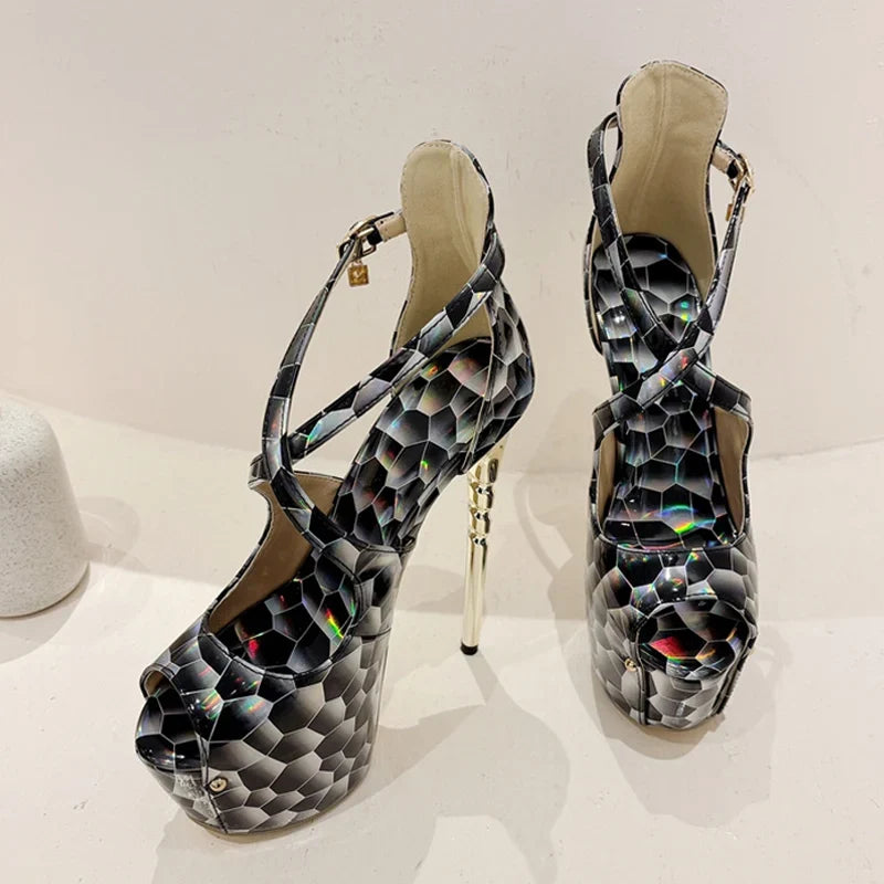 Platform High Heel Snake Print Peep Toe High Heel