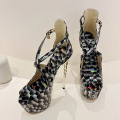 Platform High Heel Snake Print Peep Toe High Heel