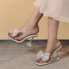 Trendy Big Size Clear High Heel Modern Slippers Transparent High Heel