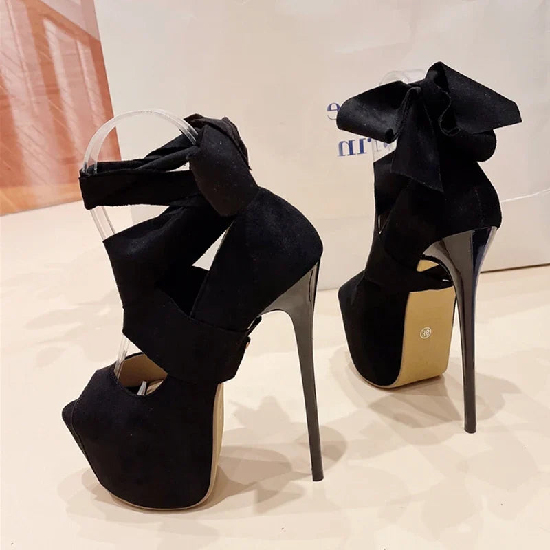 Black High Heel Ankle Cross Strap High Heel