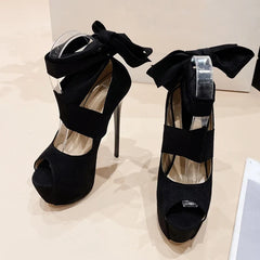 Black High Heel Ankle Cross Strap High Heel