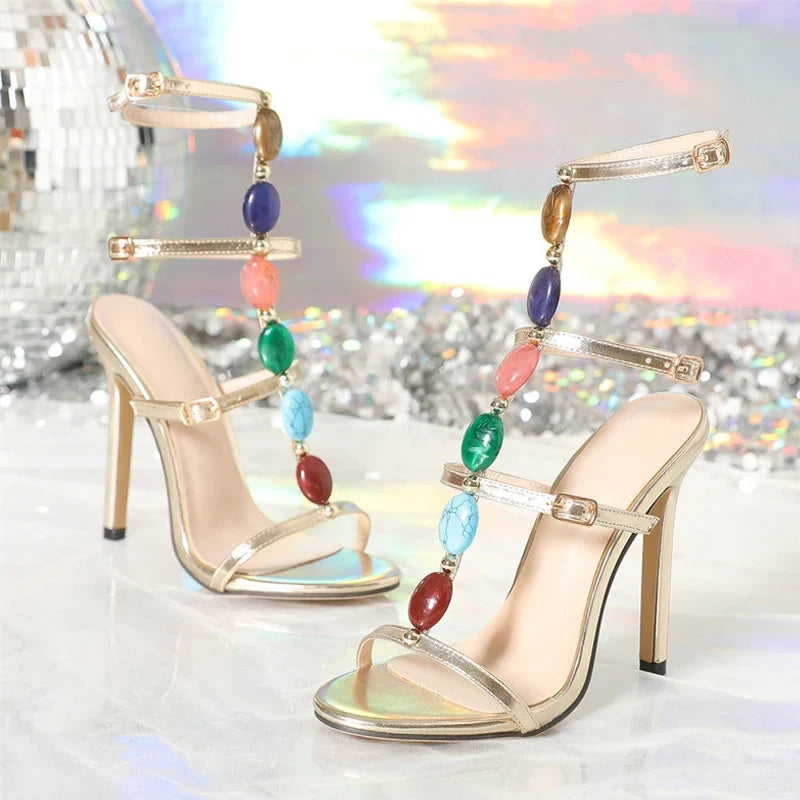 Stylish Bohemian Colour Gem Strap Designer High Heel