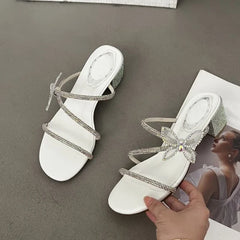 Stylish Glitter Rhinestones Bowknot Crystal Low Heels High Heel
