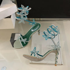 Designer Green Gladiator Rhinestone Butterfly Ankle Strap High Heel