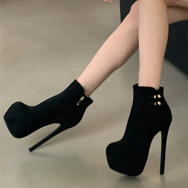 Trendy  Elasticity Buckle Strap Platform Boots High Heel