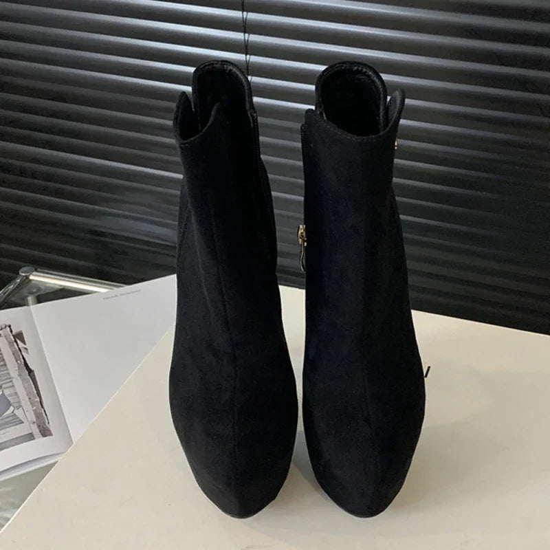 Trendy  Elasticity Buckle Strap Platform Boots High Heel