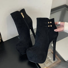 Trendy  Elasticity Buckle Strap Platform Boots High Heel
