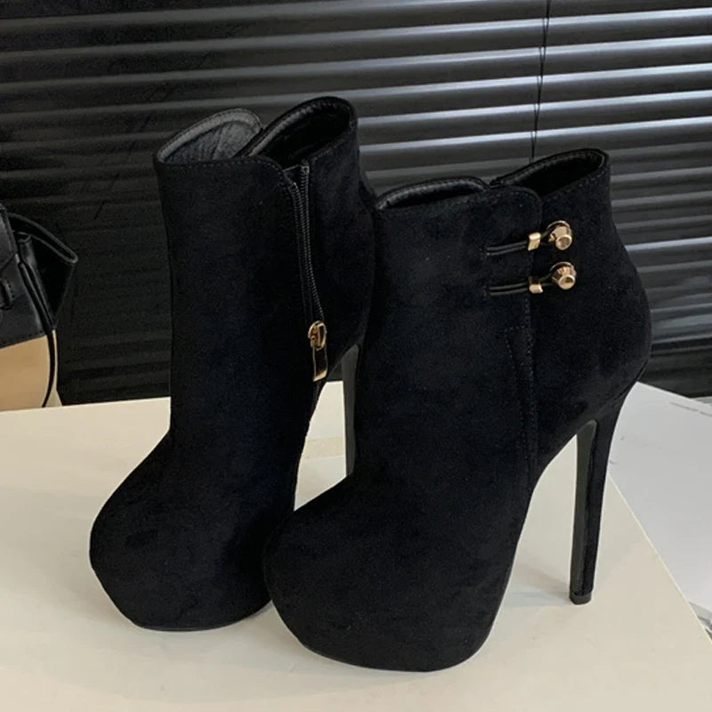 Trendy  Elasticity Buckle Strap Platform Boots High Heel
