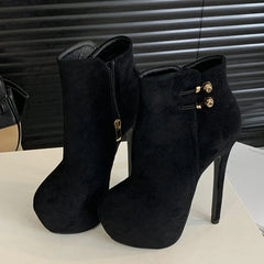 Trendy  Elasticity Buckle Strap Platform Boots High Heel
