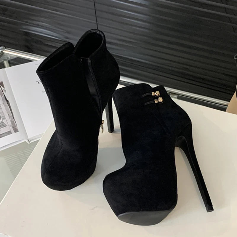 Trendy  Elasticity Buckle Strap Platform Boots High Heel