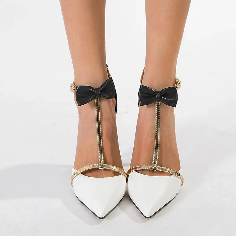 Design Bowknot Ankle Strap Pointed Toe High Heel