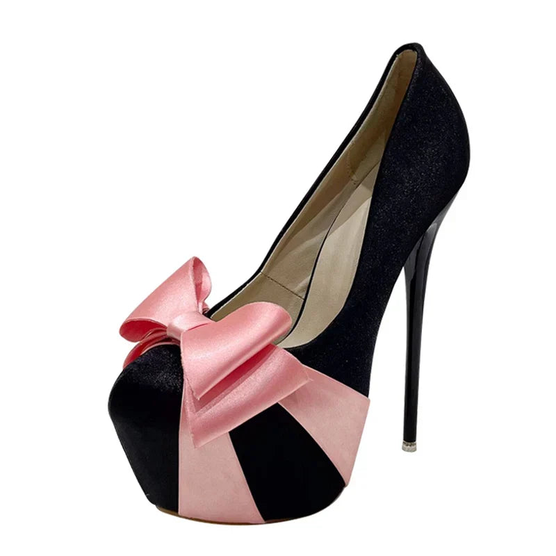 Design Bowknot Round Toe Platform Pumps High Heel