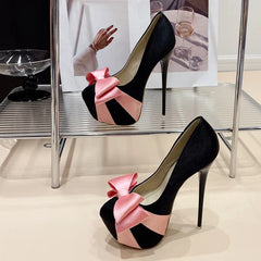 Design Bowknot Round Toe Platform Pumps High Heel