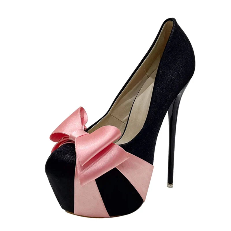 Design Bowknot Round Toe Platform Pumps High Heel