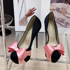 Design Bowknot Round Toe Platform Pumps High Heel