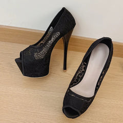 Stylish Design Embroidery Mesh Slingback Peep Toe High Heel