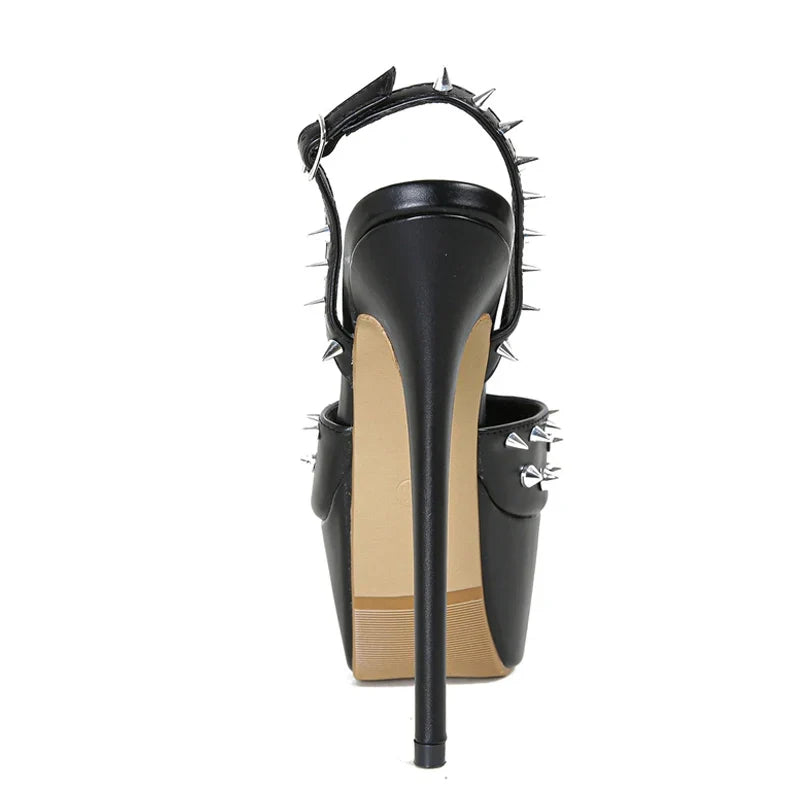 Design Metal Rivet Back Buckle Strap Peep Toe High Heel