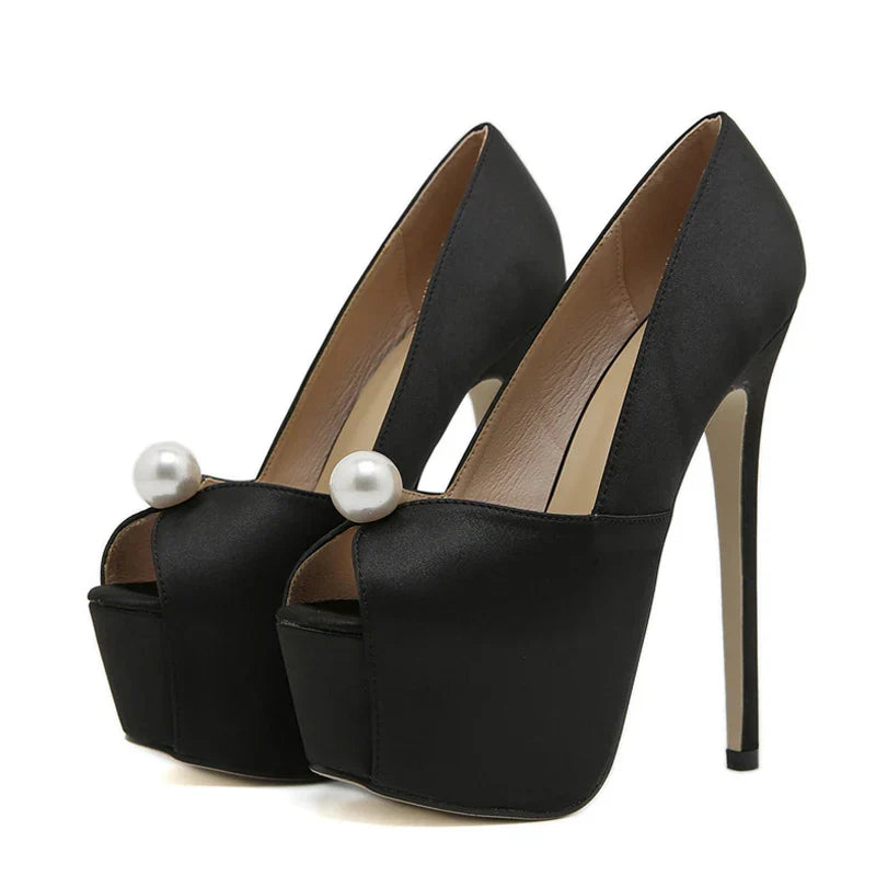 Design Pearl Peep Toe Cozy Silk Platform Stripper High Heel
