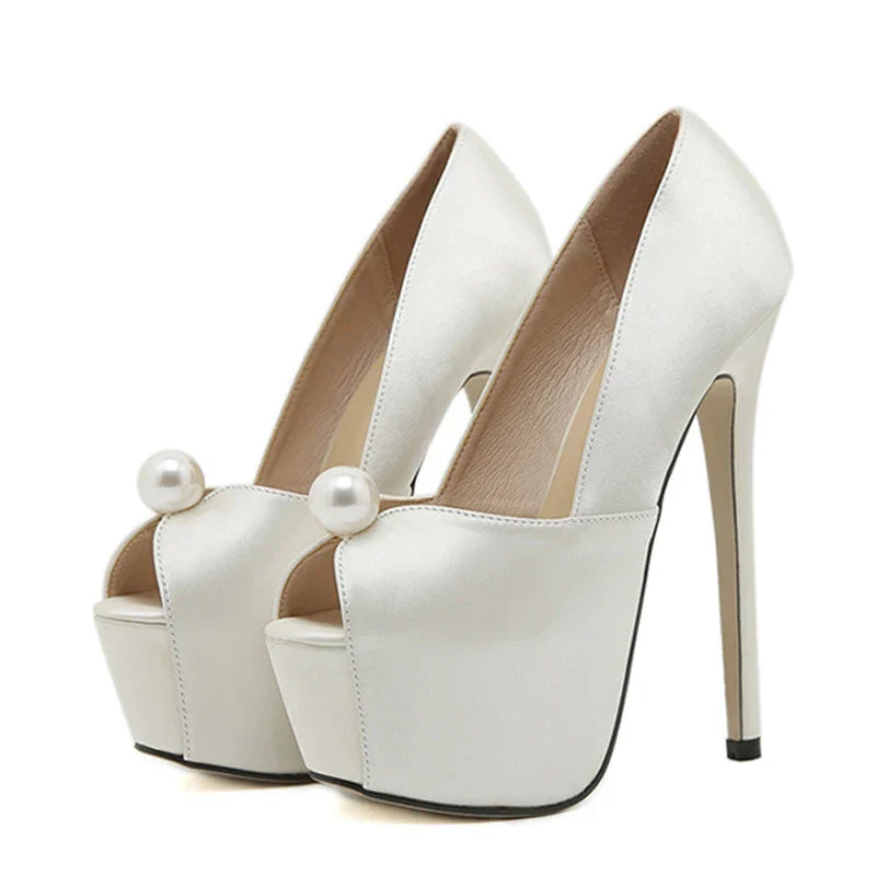 Design Pearl Peep Toe Cozy Silk Platform Stripper High Heel