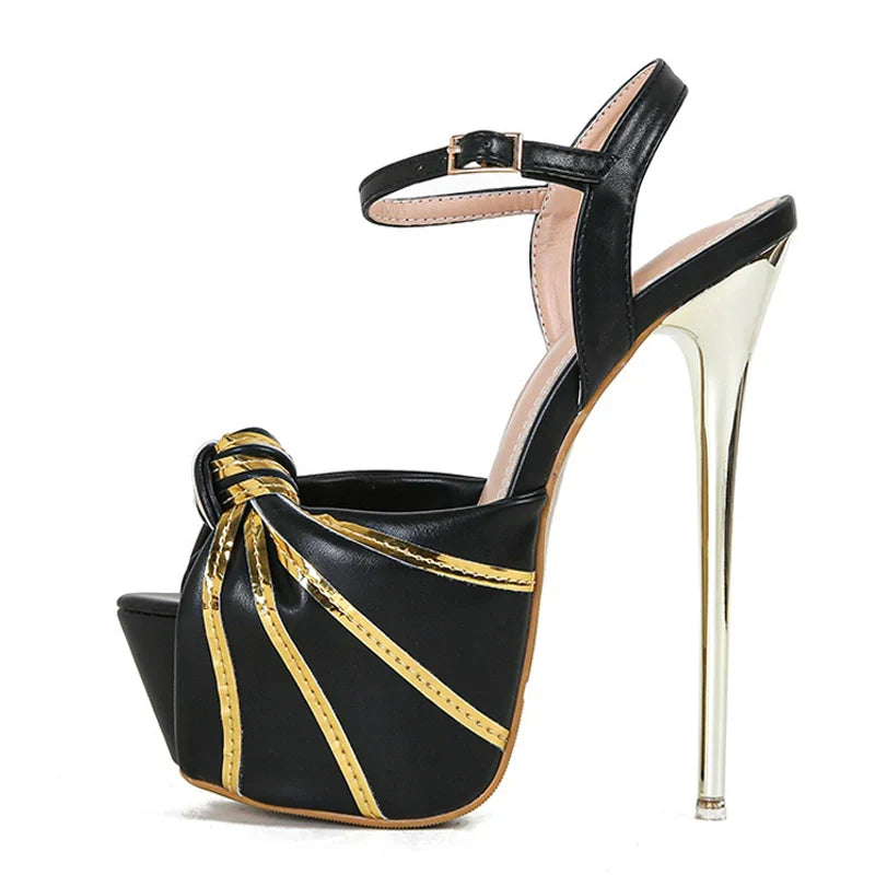 Bold Design Pleated Leather Extreme High Heel High Heel