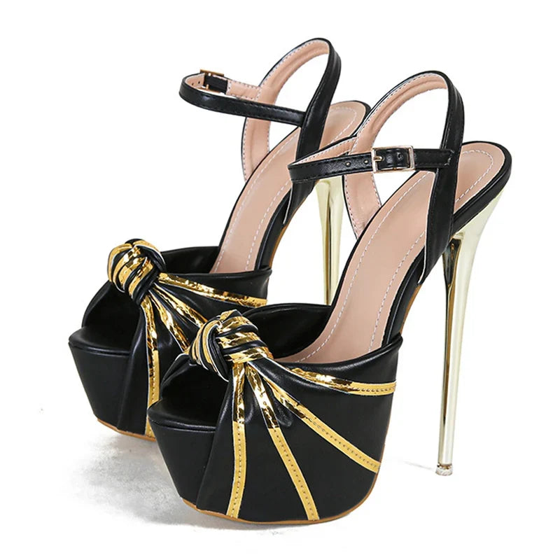 Bold Design Pleated Leather Extreme High Heel High Heel