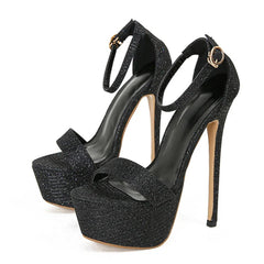 Stunning Catwalk Sequined Platform Open Toe Party Stripper High Heel