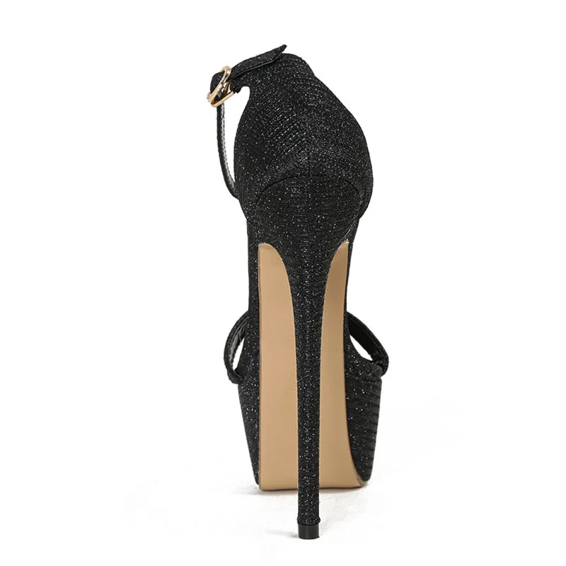 Stunning Catwalk Sequined Platform Open Toe Party Stripper High Heel