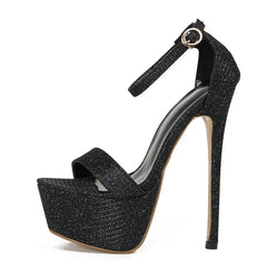 Stunning Catwalk Sequined Platform Open Toe Party Stripper High Heel