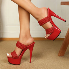 New Design Weave Leather Platform Modern Peep Toe High Heel