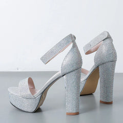 Stylish Silver Rhinestone Platform Open Toe High Heel High Heel