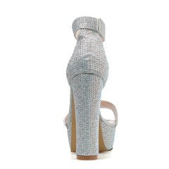 Stylish Silver Rhinestone Platform Open Toe High Heel High Heel