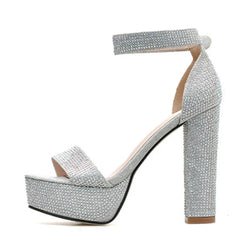 Stylish Silver Rhinestone Platform Open Toe High Heel High Heel