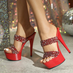 Glamorous Runway Style Super High Heel Silver Sequined Party High Heel