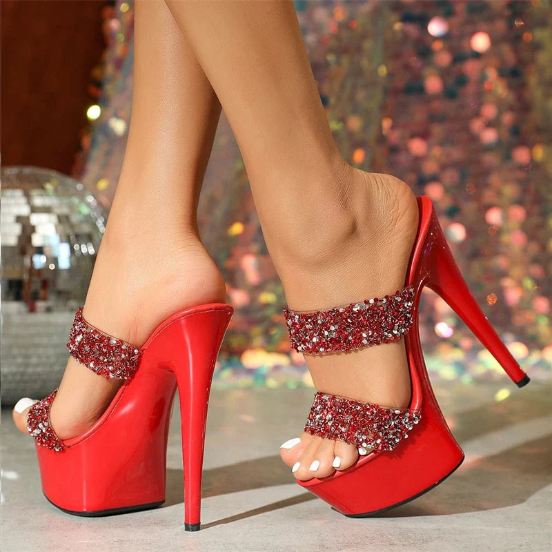 Glamorous Runway Style Super High Heel Silver Sequined Party High Heel