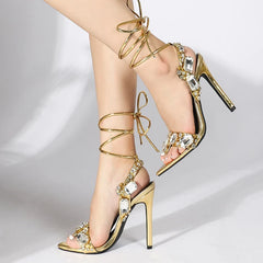 Ankle Strap Golded High Quality Crystal Diamond Wedding High Heel