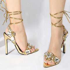Ankle Strap Golded High Quality Crystal Diamond Wedding High Heel