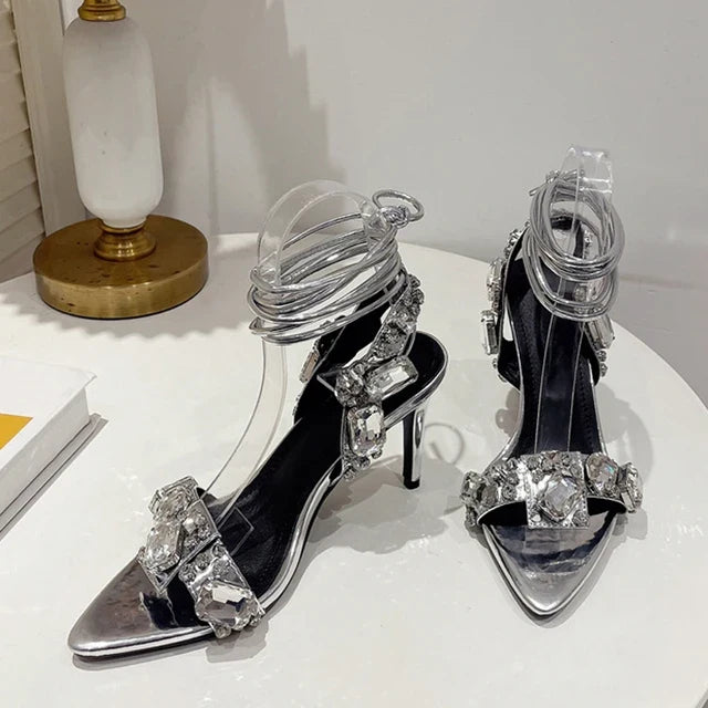 Ankle Strap Golded High Quality Crystal Diamond Wedding High Heel