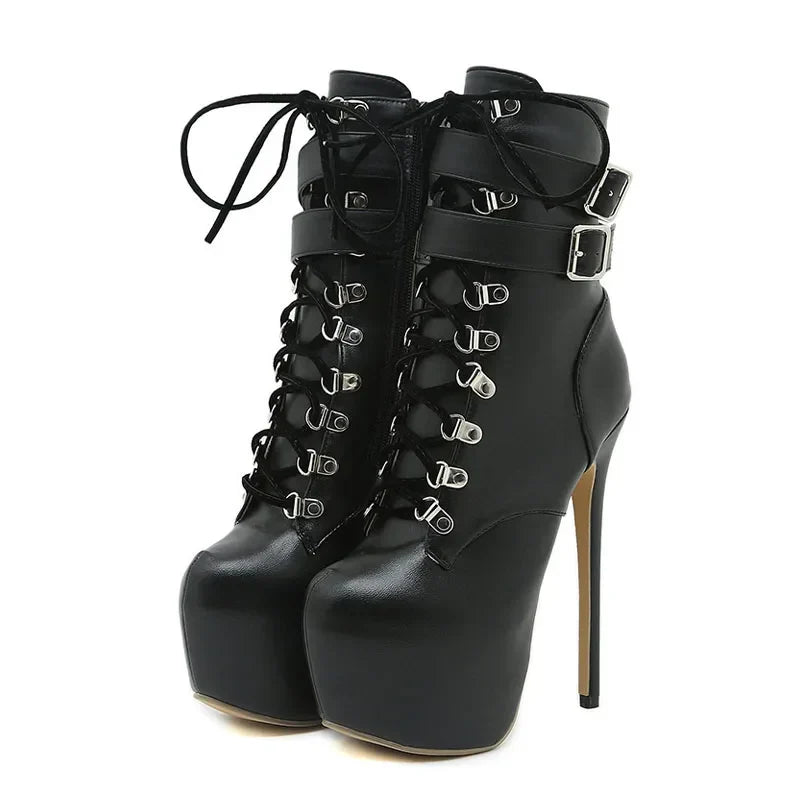Bold  Buckle Strap Extreme High Heel Platform Boots High Heel