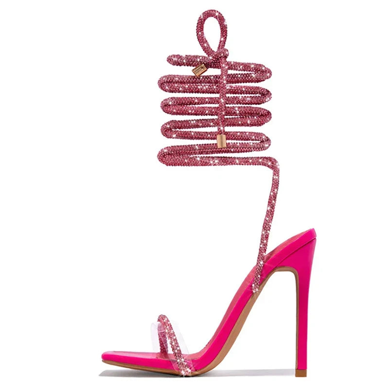 Gold Crystal Ankle Cross Strap Party High Heel