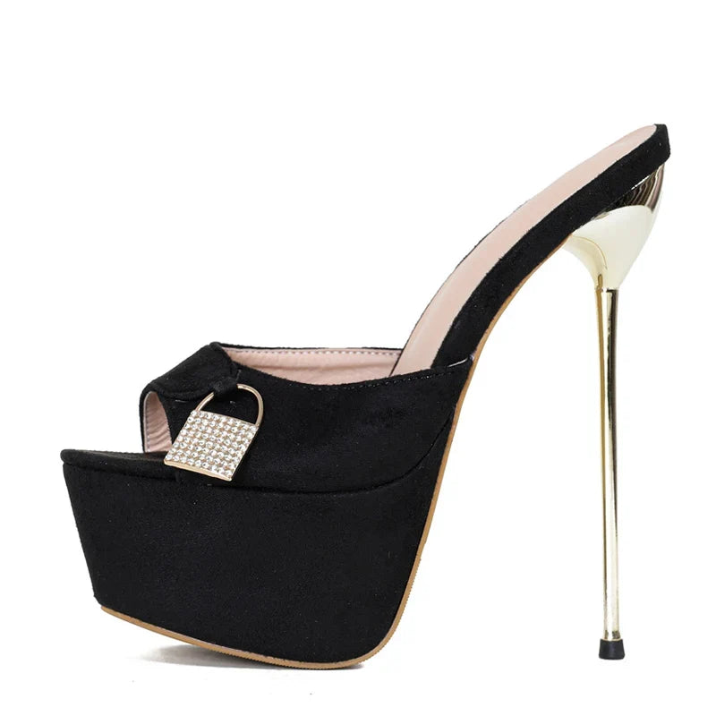 Glamorous  Metal Buckle Platform Super Thin High Heel High Heel