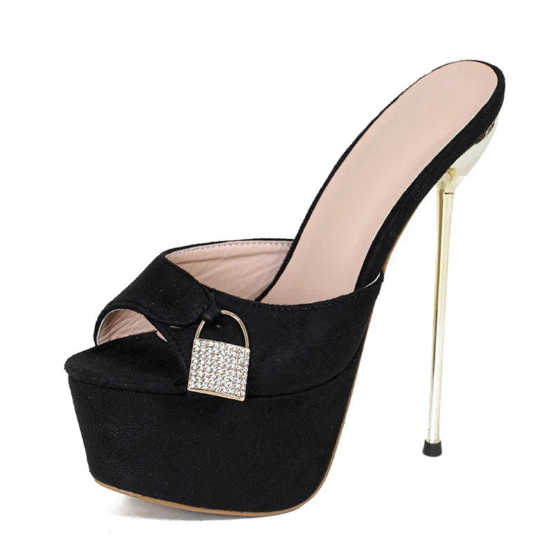 Glamorous  Metal Buckle Platform Super Thin High Heel High Heel