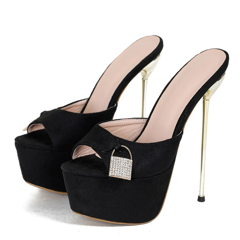 Glamorous  Metal Buckle Platform Super Thin High Heel High Heel
