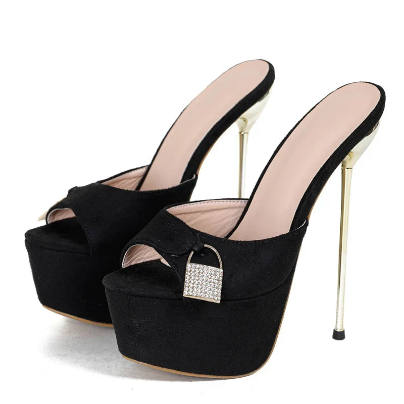 Glamorous  Metal Buckle Platform Super Thin High Heel High Heel