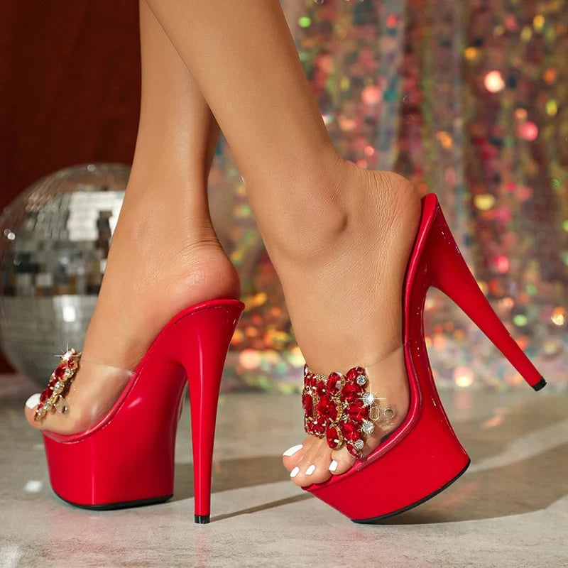 Elegant  Red High Heel Wedding Banquet Crystal Gem High Heel