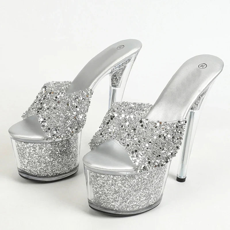 Size 34-43 20CM Platform Sequined Transparent High High Heel