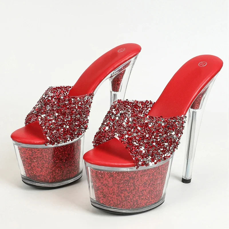 Size 34-43 20CM Platform Sequined Transparent High High Heel