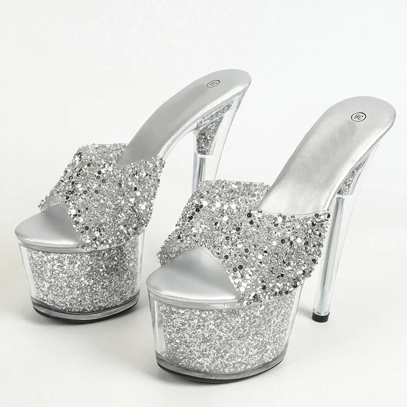 Size 34-43 20CM Platform Sequined Transparent High High Heel