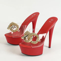 Size 34-43 Pink High Heel Big Metal Chain Transparent High Heel